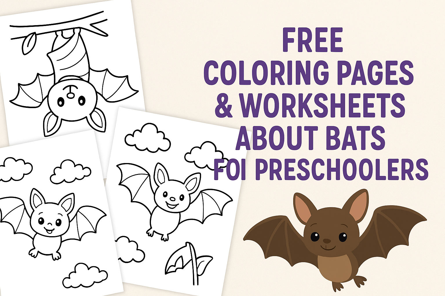 Free Coloring Pages & Worksheets About Bats for Preschoolers